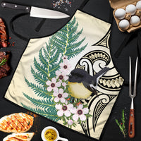 Endemic Tomtit New Zealand Apron Miromiro Manuka Silver Fern Maori Pattern LT14 Cream - Polynesian Pride