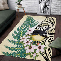 Endemic Tomtit New Zealand Area Rug Miromiro Manuka Silver Fern Maori Pattern LT14 Cream - Polynesian Pride