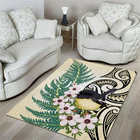 Endemic Tomtit New Zealand Area Rug Miromiro Manuka Silver Fern Maori Pattern LT14 - Polynesian Pride