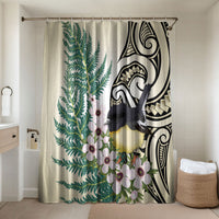 Endemic Tomtit New Zealand Bathroom Set Miromiro Manuka Silver Fern Maori Pattern LT14 Shower Curtain Only Cream - Polynesian Pride