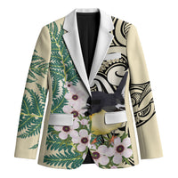 Endemic Tomtit New Zealand Blazer Miromiro Manuka Silver Fern Maori Pattern LT14 Unisex Cream - Polynesian Pride