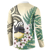 Endemic Tomtit New Zealand Button Sweatshirt Miromiro Manuka Silver Fern Maori Pattern LT14 - Polynesian Pride
