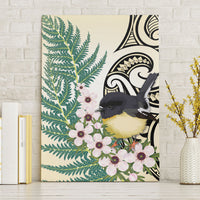 Endemic Tomtit New Zealand Canvas Wall Art Miromiro Manuka Silver Fern Maori Pattern LT14 Without Frame Cream - Polynesian Pride