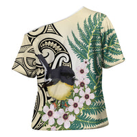 Endemic Tomtit New Zealand Cross Shoulder Shirt Miromiro Manuka Silver Fern Maori Pattern