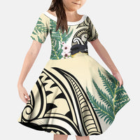 Endemic Tomtit New Zealand Family Matching Off The Shoulder Long Sleeve Dress and Hawaiian Shirt Miromiro Manuka Silver Fern Maori Pattern