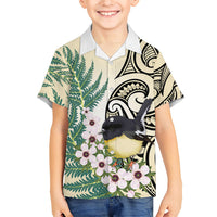 Endemic Tomtit New Zealand Family Matching Off Shoulder Maxi Dress and Hawaiian Shirt Miromiro Manuka Silver Fern Maori Pattern