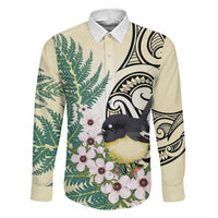 Endemic Tomtit New Zealand Family Matching Off Shoulder Short Dress and Hawaiian Shirt Miromiro Manuka Silver Fern Maori Pattern