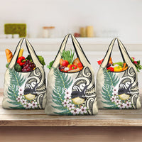Endemic Tomtit New Zealand Grocery Bag Miromiro Manuka Silver Fern Maori Pattern LT14 3-pack One Size Cream - Polynesian Pride