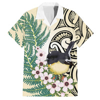 Endemic Tomtit New Zealand Hawaiian Shirt Miromiro Manuka Silver Fern Maori Pattern LT14 Cream - Polynesian Pride