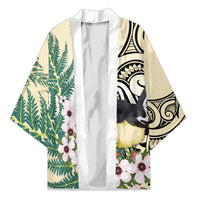 Endemic Tomtit New Zealand Kimono Miromiro Manuka Silver Fern Maori Pattern LT14 Unisex Cream - Polynesian Pride