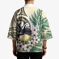 Endemic Tomtit New Zealand Kimono Miromiro Manuka Silver Fern Maori Pattern LT14 - Polynesian Pride