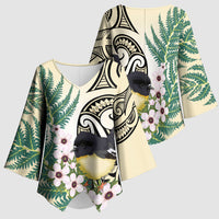 Endemic Tomtit New Zealand Kimono Sleeve Blouse Miromiro Manuka Silver Fern Maori Pattern LT14 - Polynesian Pride