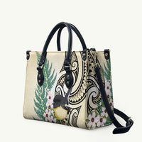 Endemic Tomtit New Zealand Leather Bag Miromiro Manuka Silver Fern Maori Pattern LT14 Cream - Polynesian Pride