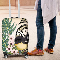 Endemic Tomtit New Zealand Luggage Cover Miromiro Manuka Silver Fern Maori Pattern LT14 Cream - Polynesian Pride