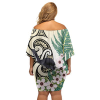 Endemic Tomtit New Zealand Off Shoulder Short Dress Miromiro Manuka Silver Fern Maori Pattern LT14 - Polynesian Pride