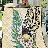 Endemic Tomtit New Zealand Quilt Miromiro Manuka Silver Fern Maori Pattern LT14 Cream - Polynesian Pride