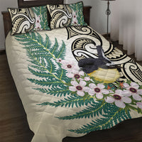 Endemic Tomtit New Zealand Quilt Bed Set Miromiro Manuka Silver Fern Maori Pattern LT14 Cream - Polynesian Pride