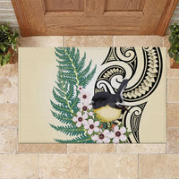 Endemic Tomtit New Zealand Rubber Doormat Miromiro Manuka Silver Fern Maori Pattern LT14 Cream - Polynesian Pride