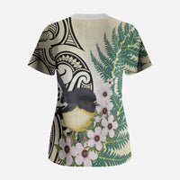 Endemic Tomtit New Zealand Scrub Top Miromiro Manuka Silver Fern Maori Pattern LT14 - Polynesian Pride