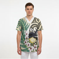 Endemic Tomtit New Zealand Scrub Top Miromiro Manuka Silver Fern Maori Pattern LT14 - Polynesian Pride