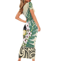 Endemic Tomtit New Zealand Short Sleeve Bodycon Dress Miromiro Manuka Silver Fern Maori Pattern LT14 - Polynesian Pride