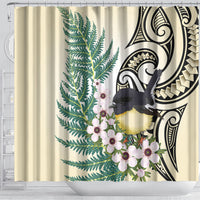 Endemic Tomtit New Zealand Shower Curtain Miromiro Manuka Silver Fern Maori Pattern LT14 - Polynesian Pride