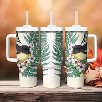 Endemic Tomtit New Zealand Tumbler With Handle Miromiro Manuka Silver Fern Maori Pattern LT14 - Polynesian Pride