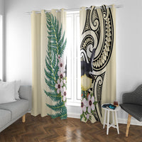 Endemic Tomtit New Zealand Window Curtain Miromiro Manuka Silver Fern Maori Pattern LT14 With Grommets Cream - Polynesian Pride