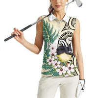 Endemic Tomtit New Zealand Women Sleeveless Polo Shirt Miromiro Manuka Silver Fern Maori Pattern
