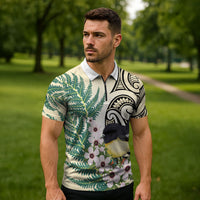 Endemic Tomtit New Zealand Zipper Polo Shirt Miromiro Manuka Silver Fern Maori Pattern LT14 - Polynesian Pride