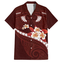 Oxblood Polynesia Family Matching Puletasi and Hawaiian Shirt Tribal Pattern Tropical Frangipani LT14 Dad's Shirt - Short Sleeve Oxblood - Polynesian Pride