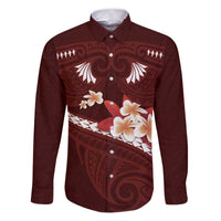 Oxblood Polynesia Family Matching Puletasi and Hawaiian Shirt Tribal Pattern Tropical Frangipani LT14 Dad's Shirt - Long Sleeve Oxblood - Polynesian Pride