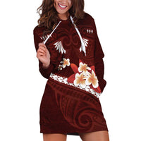 Oxblood Polynesia Hoodie Dress Tribal Pattern Tropical Frangipani LT14 Oxblood - Polynesian Pride