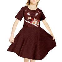 Oxblood Polynesia Kid Short Sleeve Dress Tribal Pattern Tropical Frangipani