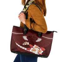 Oxblood Polynesia Leather Tote Bag Tribal Pattern Tropical Frangipani LT14 Oxblood - Polynesian Pride