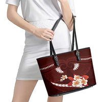Oxblood Polynesia Leather Tote Bag Tribal Pattern Tropical Frangipani LT14 - Polynesian Pride
