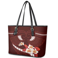 Oxblood Polynesia Leather Tote Bag Tribal Pattern Tropical Frangipani LT14 - Polynesian Pride