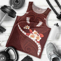 Oxblood Polynesia Men Tank Top Tribal Pattern Tropical Frangipani LT14 - Polynesian Pride