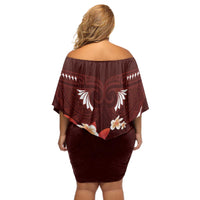 Oxblood Polynesia Off Shoulder Short Dress Tribal Pattern Tropical Frangipani LT14 - Polynesian Pride