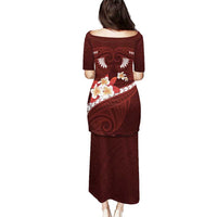 Oxblood Polynesia Puletasi Tribal Pattern Tropical Frangipani LT14 - Polynesian Pride
