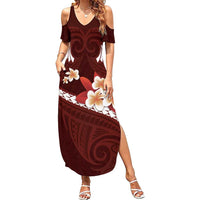 Oxblood Polynesia Summer Maxi Dress Tribal Pattern Tropical Frangipani LT14 Women Oxblood - Polynesian Pride