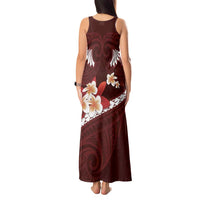 Oxblood Polynesia Tank Maxi Dress Tribal Pattern Tropical Frangipani LT14 - Polynesian Pride
