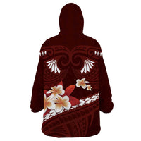 Oxblood Polynesia Wearable Blanket Hoodie Tribal Pattern Tropical Frangipani LT14 - Polynesian Pride