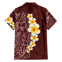 Oxblood Tropical Plumeria With Galaxy Polynesian Art Family Matching Off Shoulder Maxi Dress and Hawaiian Shirt LT14 - Polynesian Pride
