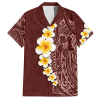 Oxblood Tropical Plumeria With Galaxy Polynesian Art Family Matching Off Shoulder Short Dress and Hawaiian Shirt LT14 Dad's Shirt - Short Sleeve Oxblood - Polynesian Pride
