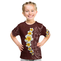 Oxblood Tropical Plumeria With Galaxy Polynesian Art Kid T Shirt
