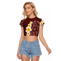 Oxblood Tropical Plumeria With Galaxy Polynesian Art Raglan Cropped T Shirt