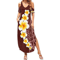Oxblood Tropical Plumeria With Galaxy Polynesian Art Summer Maxi Dress LT14 Women Oxblood - Polynesian Pride