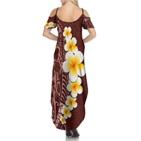 Oxblood Tropical Plumeria With Galaxy Polynesian Art Summer Maxi Dress LT14 - Polynesian Pride