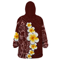 Oxblood Tropical Plumeria With Galaxy Polynesian Art Wearable Blanket Hoodie LT14 - Polynesian Pride